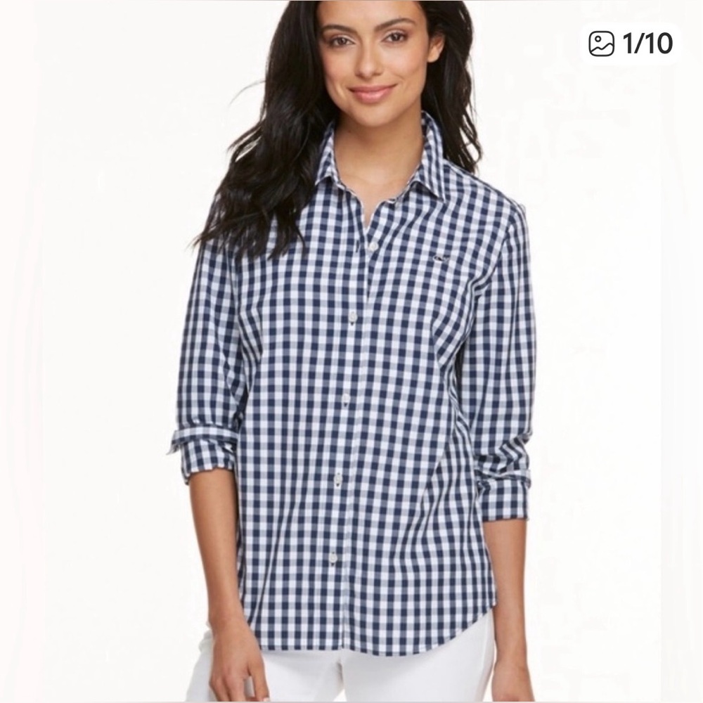Vineyard Vines Blue and White Gingham Button Down Shirt